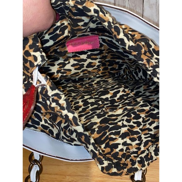 Vintage Betsey Johnson Leather Shoulder Bag Brass Handles Leopard Cheetah - Picture 11 of 15